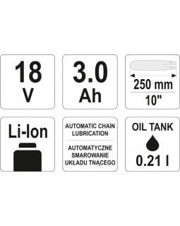Электропила цепная  аккумуляторная YATO LI-ION 18 В 3 АЧ 25 см, YT-85080-foto6