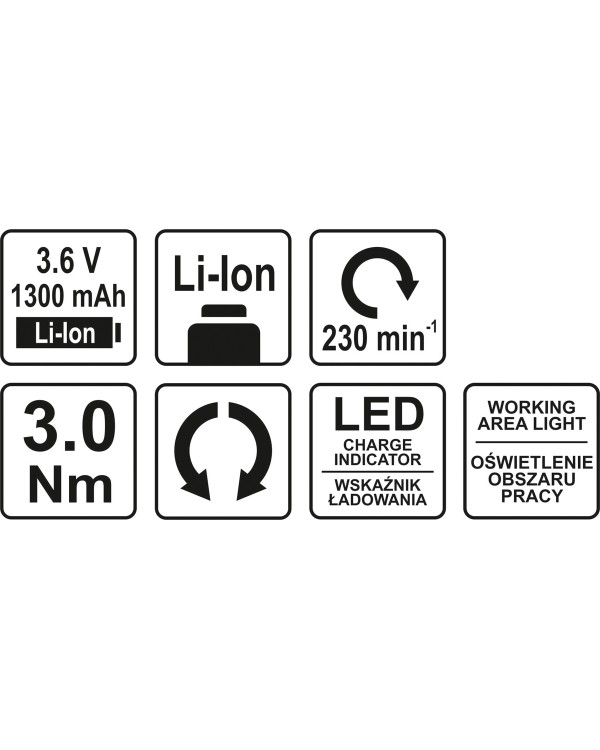 Отвертка аккумуляторная YATO YT-82760 LI-ION 3.6 В, 1.3 АЧ, 3 НМ