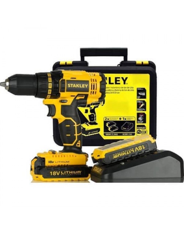 Дрель-шуруповерт аккумуляторный с бесщеточным двигателем STANLEY SBD20S2K (в кейсе + 2 аккумулятора)