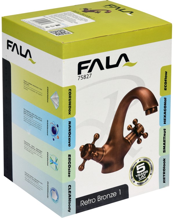 Смеситель для раковины латунный, с шарнирным регулятором  FALA "RETRO BRONZE 1"